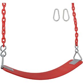 Swing Set Stuff Inc. Commercial Polymer Belt Seat with 8.5'. Coated Chain & SSS Logo Sticker Commercial Polymer Coated Chain, Red