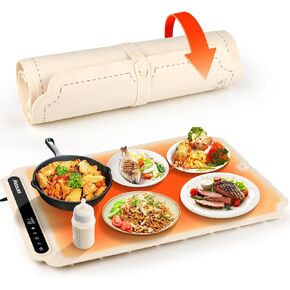 Warming Mat for Food - Full Surface Heating, 7 Level Temperature and 6 Hours Timer, Rollable & Portable,Premium Silicone Nano-Material Food Warmer for Gatherings,Parties,Everyday Use