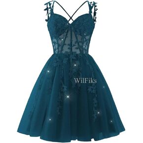 Lace Applique Corset Homecoming Dresses for Teens Sweetheart Sparkly Tulle Prom Dress Short A-Line Cocktail Party Gown
