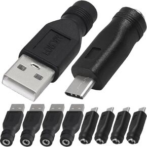 5.5mm x 2.1mm DC Plug to USB Adapter & 5.5mm x 2.1mm DC Plug to Type-C Adapter 5V Converter Connnector Jack for USB Device and Laptop PC (10 Pack)