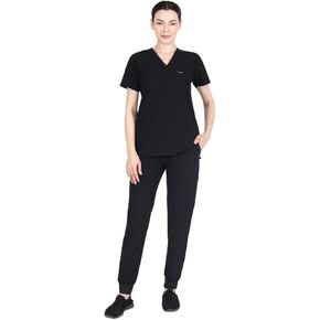 Organix Medical Scrubs for Women Set, 4-Way Stretch, Anti-Wrinkle, V- Neck 3 Pocket Scrub Top & Jogger Pants with 8 Pockets