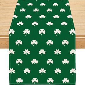 Siilues St Patricks Day Table Runner, Lucky St Patricks Day Decor Green Shamrock Seasonal Spring Holiday Table Decorations for Indoor Outdoor Dining Table (13'' x 72'', Green)