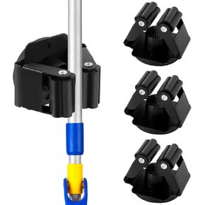 4pcs Hanging Mop And Broom Holder, Magnetic Broom Holder Heavy Duty Mop Holder Broom Holder No Drill Broom Storage Rack Black Mop Rack Wall Mount for Laundry Garage Kitchen Garden Bathroom