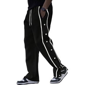 OYOANGLE Men's Drawstring Elastic Waist Button Side Straight Leg Sweatpants Loose Pants with Pockets