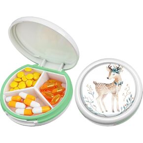 Serfeymi Small Pill Box - 3 Compartments Portable Pill Box for Purse Pocket, Compact Mini Travel Pill Case - Suitable for Medicine, Vitamin, Fish Oil, Supplements - White(Logo)