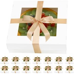 15 White Valentine's Day Catering Boxes with Lids, Bakery Boxes with Window 9x9x2.5 inches Take Out Food Containers for Pies, Sandwiches, Croissants
