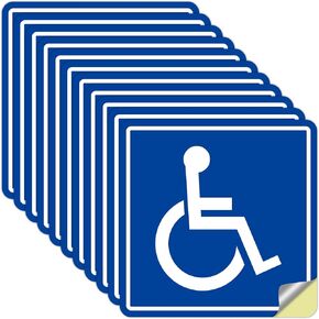 Handicap Sign Sticker - 10 Pack 6"x6" Disabled Wheelchair Signs - Handicap Decal-ADA Compliant- Premium Self-Adhesive Vinyl for Applying inside the Car, Window or Glass Door- Reflective, UV Protected, Waterproof
