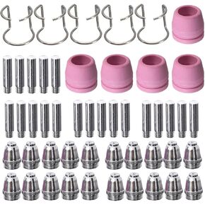 Plasma Cutter Consumables 50PCS WSD60 AG60 Non-Touch Pilot Arc Plasma Cutting Torch WSD-60 Accessories Electrodes Tips Nozzles Guides Kit Suitable for CUT50P CUT60P CUT-50F Cutting Machine