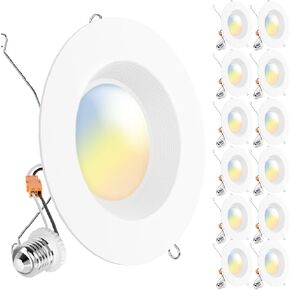 Sunco 12 Pack 5CCT RETROFIT LED LED LEARTING 6 بوصة ، 2700K/3000K/3500K/4000K/5000K قابلة للاختيار ، قابلة للذوبان ، مصابيح الحواجز ، 13W = 75W ، 1050 LM ، مصنفة رطبة ، معتمدة من UL
