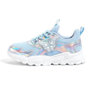 LUCKY STEP Girls Kid's Butterfly Running Sneaker Tennis Sparkle Mesh Athletic School Gym Lace-up Walking Shoes for Toddler/Little Kid/Big Kid
