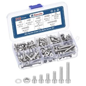 210pcs #8-32 Socket Head Cap Screws Bolts Nuts Assortment Kit - [1/4" to x1] 304 Stainless Steel Allen Socket Drive for 3D Printer