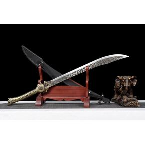 LONGSWORD Handmade Dadao Cow-Tail Sword with Forged High Carbon Steel Blade-PU Scabbard and Alloy Fittings-Perfect for Martial Arts Practice