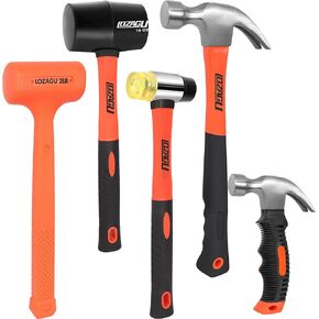 5-Piece Hammer Set, 2LB Dead Blow Hammer | 16oz Claw Hammer | 16oz Rubber Mallet | 35mm Double-Faced Soft Mallet | 8oz Small Hammer