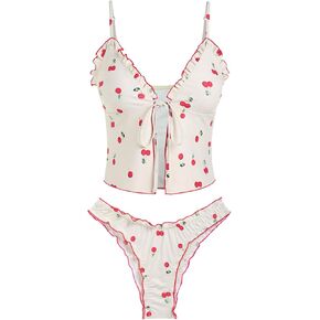 ZAFUL Tankini Swimsuits for Women Smocked Ruffles Tie Front Bowknot Textured High Cut Tanga Tankini Set