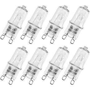 G9 Bulb, 8 Pack G9 Halogen Light Bulbs 2 Pin Base JC Type, 120V T4 Bi-Pin 25W Xenon Small Light Bulb,T4 Type 2 Pin Base Light Bulb Replacement Dimmable Warm White