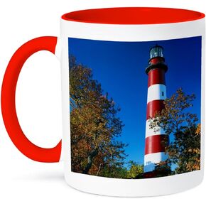 3dRose USA Virginia Island Assateague Lighthouse Two Tone Mug, 11 oz, Red