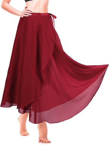 Lusofie Long Dance Wrap Skirt Women Ladies Long Sheer Dance Skirts ， Ballet Wrap Skirt Chiffon Skirt with Adjustable Belt in Saudi Arabia