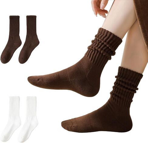 LGE Women's Slouch Crew Socks athletic socks Cotton 3 pairs retro mid tube solid color stacked tube socks casual boat socks in Saudi Arabia