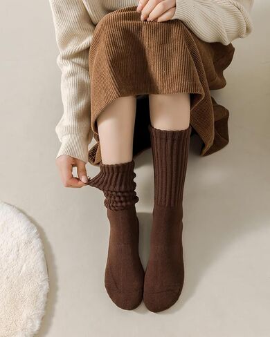 LGE Women's Slouch Crew Socks athletic socks Cotton 3 pairs retro mid tube solid color stacked tube socks casual boat socks in Saudi Arabia
