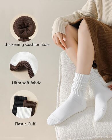 LGE Women's Slouch Crew Socks athletic socks Cotton 3 pairs retro mid tube solid color stacked tube socks casual boat socks in Saudi Arabia