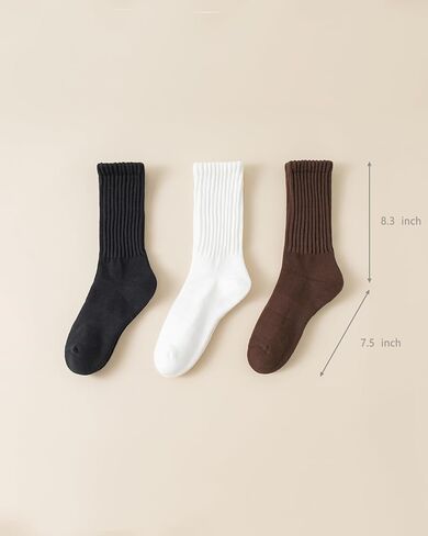 LGE Women's Slouch Crew Socks athletic socks Cotton 3 pairs retro mid tube solid color stacked tube socks casual boat socks in Saudi Arabia