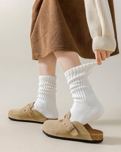 LGE Women's Slouch Crew Socks athletic socks Cotton 3 pairs retro mid tube solid color stacked tube socks casual boat socks in Saudi Arabia