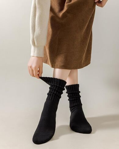 LGE Women's Slouch Crew Socks athletic socks Cotton 3 pairs retro mid tube solid color stacked tube socks casual boat socks in Saudi Arabia