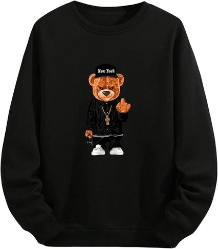 MakeMeChic Men's Graphic Sweatshirt Cartoon Print Crewneck Drop Shoulder Long Sleeve Pullovers Top Streetwear Sweatshirt in Saudi Arabia