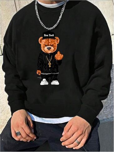 MakeMeChic Men's Graphic Sweatshirt Cartoon Print Crewneck Drop Shoulder Long Sleeve Pullovers Top Streetwear Sweatshirt in Saudi Arabia