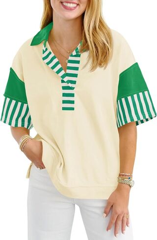 Fisoew Womens Color Block Sweatshirts غير رسمية قصيرة الأكمام in Kuwait