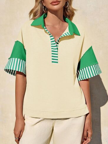 Fisoew Womens Color Block Sweatshirts غير رسمية قصيرة الأكمام in Kuwait