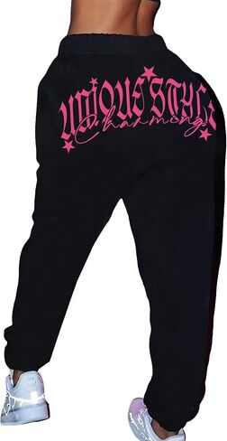 WDIRARA Women's Letter Print Jogger Pants Drawstring Waist Athletic Sweatpants with Pockets in Saudi Arabia