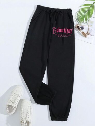 WDIRARA Women's Letter Print Jogger Pants Drawstring Waist Athletic Sweatpants with Pockets in Saudi Arabia
