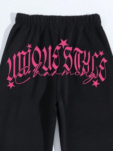 WDIRARA Women's Letter Print Jogger Pants Drawstring Waist Athletic Sweatpants with Pockets in Saudi Arabia