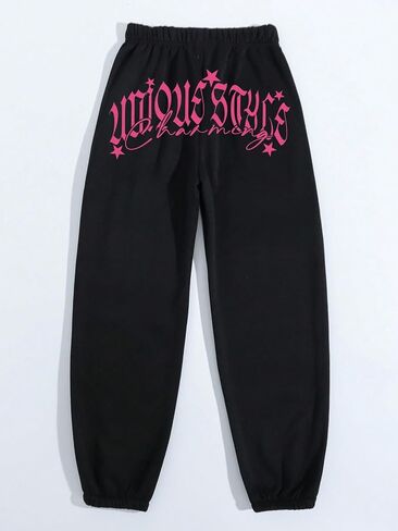 WDIRARA Women's Letter Print Jogger Pants Drawstring Waist Athletic Sweatpants with Pockets in Saudi Arabia