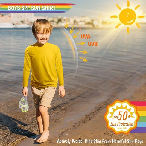 Boys Swim Shirts Long Sleeve Rash Guard Sun Protection UPF50+ T Shirts Rashguard Swimwear Fishing Water ShirtsQuick Dry Cool Beach Clothes for Toddler Youth Kids Ginger Yellow Size 8 in Kuwait