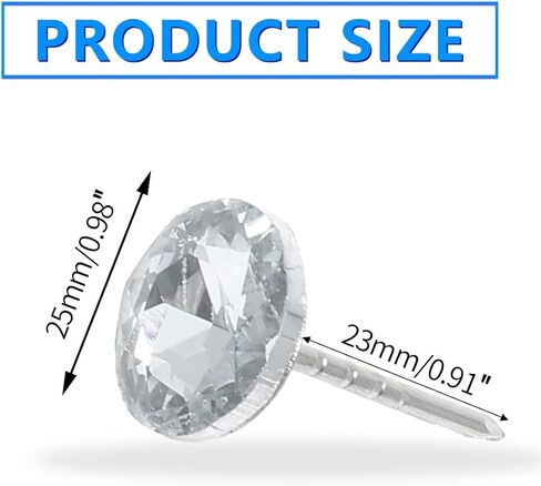 Bokwin 100pcs مسامير منجزة من مجازي كريستال الماس 25 ملم تنجيد كريستال واضحة دبابيس دبابيس دبابيس لأريكة DIY الأثاث الأثاث الجدار in Kuwait