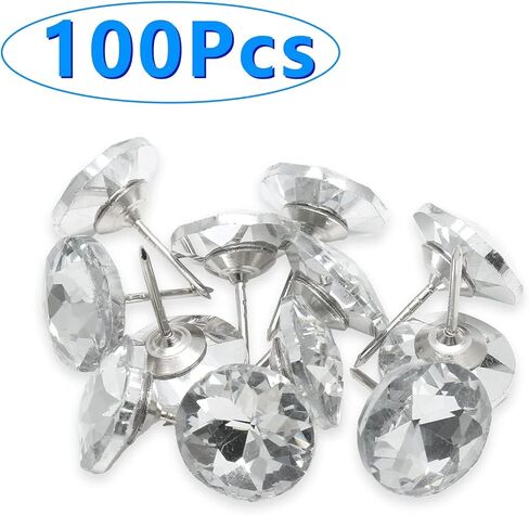 Bokwin 100pcs مسامير منجزة من مجازي كريستال الماس 25 ملم تنجيد كريستال واضحة دبابيس دبابيس دبابيس لأريكة DIY الأثاث الأثاث الجدار in Kuwait