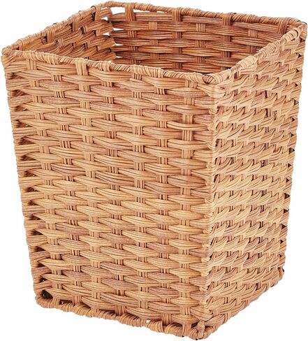 mDesign Small Woven Basket Trash Can Wastebasket - Square Garbage Container Bin for Bathrooms, Kitchens, Home Offices, Craft, Laundry, Utility Rooms, Garages - Camel Brown in Saudi Arabia