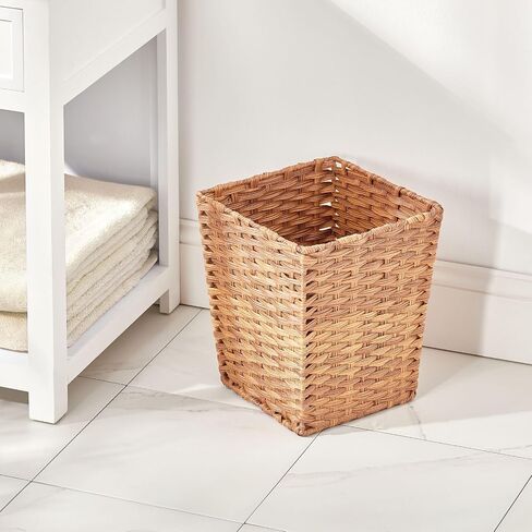 mDesign Small Woven Basket Trash Can Wastebasket - Square Garbage Container Bin for Bathrooms, Kitchens, Home Offices, Craft, Laundry, Utility Rooms, Garages - Camel Brown in Saudi Arabia
