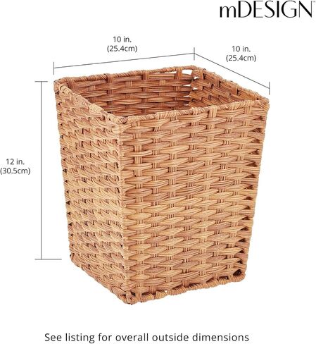 mDesign Small Woven Basket Trash Can Wastebasket - Square Garbage Container Bin for Bathrooms, Kitchens, Home Offices, Craft, Laundry, Utility Rooms, Garages - Camel Brown in Saudi Arabia