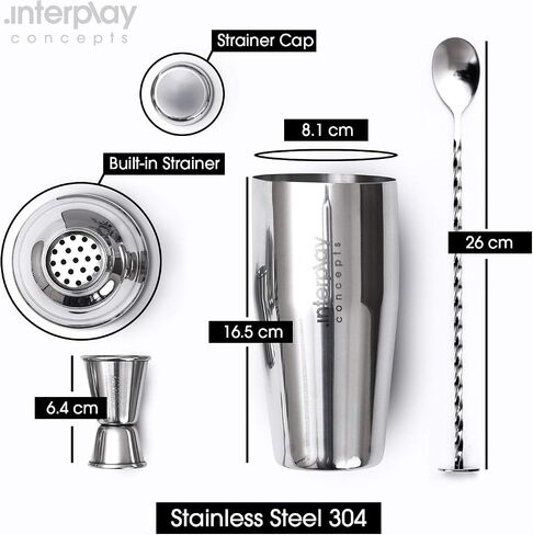 25oz Cocktail Shaker - Large Drink Shaker for Perfect Drinks - Stainless Steel Martini Shaker with Built in Strainer, Jigger & Spoon - Professional Cocktail Shaker Set for Mixing in Saudi Arabia