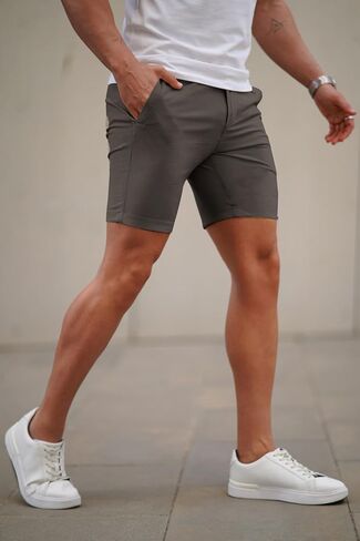 GINGTTO Mens Slim Fit Shorts Skinny Chino Short Tapered Leg Stretch (Black,30-1) in Kuwait