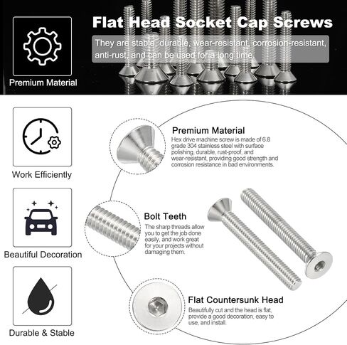 PATIKIL 5/16-18 x 2-1/2" Flat Head Socket Cap Screws, 10 Pack Flat Countersunk Bolts Hex Socket Drive Machine Screws 304 Stainless Steel 18-8 Full Thread Grade 6.8 in Saudi Arabia
