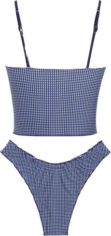 ZAFUL Tankini Swimsuits for Women Smocked Ruffles Tie Front Bowknot Textured High Cut Tanga Tankini Set in Saudi Arabia