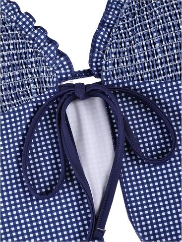 ZAFUL Tankini Swimsuits for Women Smocked Ruffles Tie Front Bowknot Textured High Cut Tanga Tankini Set in Saudi Arabia