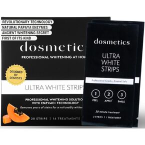 Ultra Teeth Whitening Strips with Papain, Papaya 28 Piece Sensitive Teeth Whitening Strips, Non Slip Whitener Strips Reduced Sensitivity, Whitening Strips Coffee Wine Stains, 14 Applications