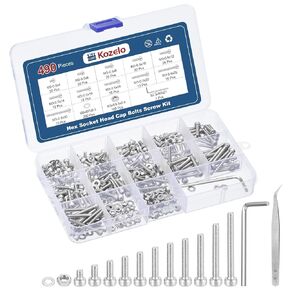 490pcs M3 Socket Head Cap Screws Bolts Nuts Assortment Kit - [M3x4/6/8/10/12/14/16/18/20/25/30mm] 304 Stainless Steel Allen Socket Drive for 3D Printer, with Wrench