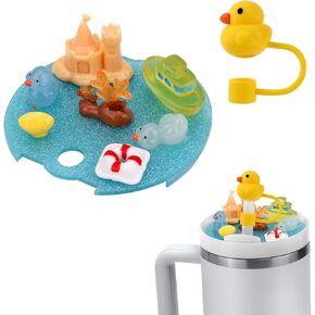 Cup Accessories for Stanley, Acrylic Cup Lid Accessories Charms Silicone Straw Lid Straw Topper Cover Cap Tips for Cup Dust Protection Compatible with Stanley Quencher H2.0 30oz (Duck Style)