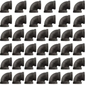 40 Pack 3/4 inches Elbows Malleable Cast Iron Pipe, Industrial Pipe Elbows for Threaded Black Pipes and Fittings, DIY Steampunk Industrial Vintage Style.